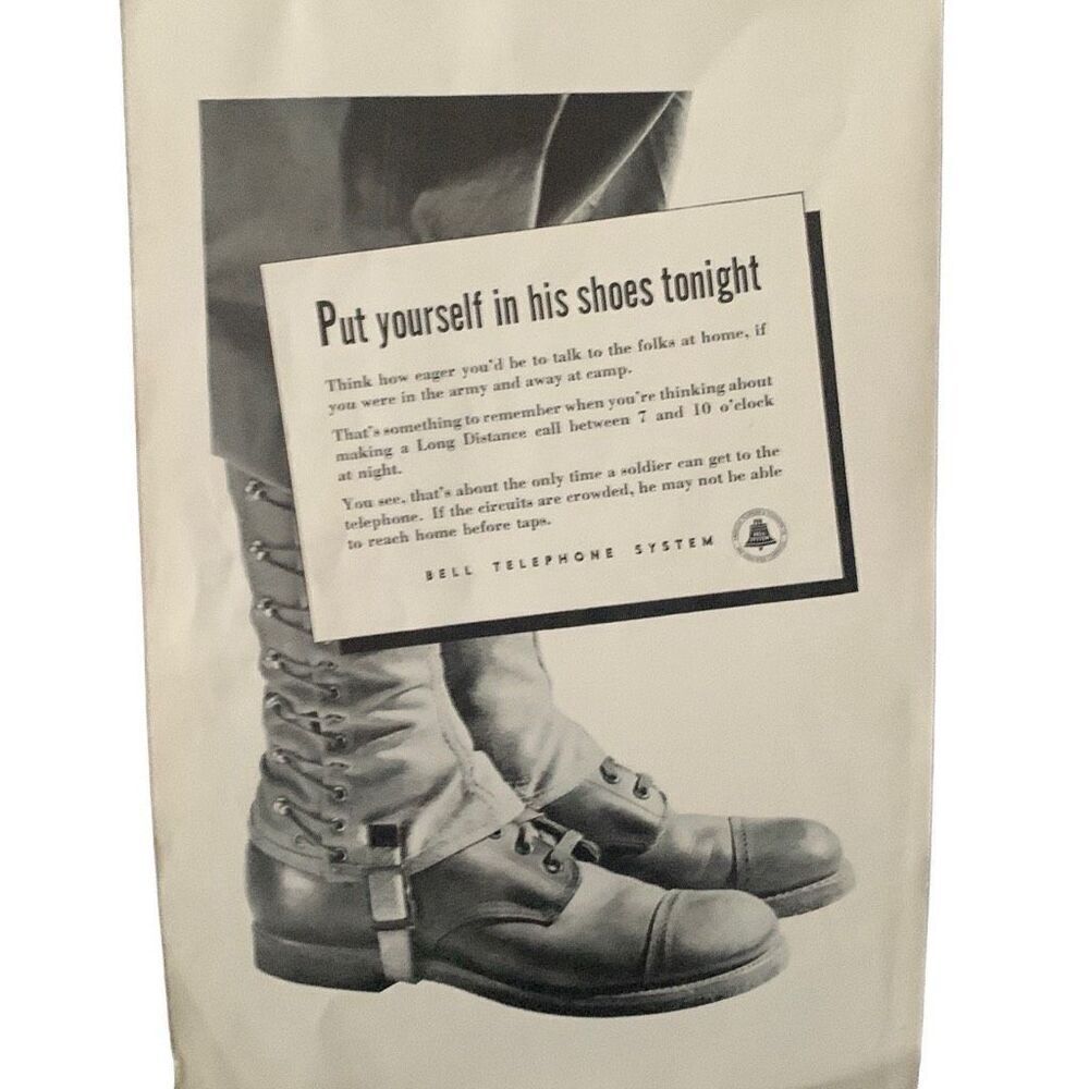 Vintage 1943 Bell Telephone In His Shoes Ad Advertisement